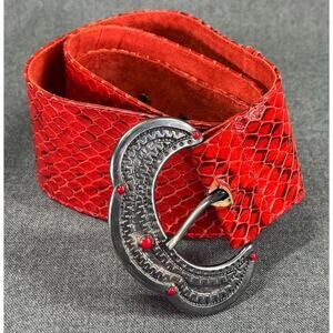 Vintage Genuine Red Reptile Skin and Suede Leather Belt